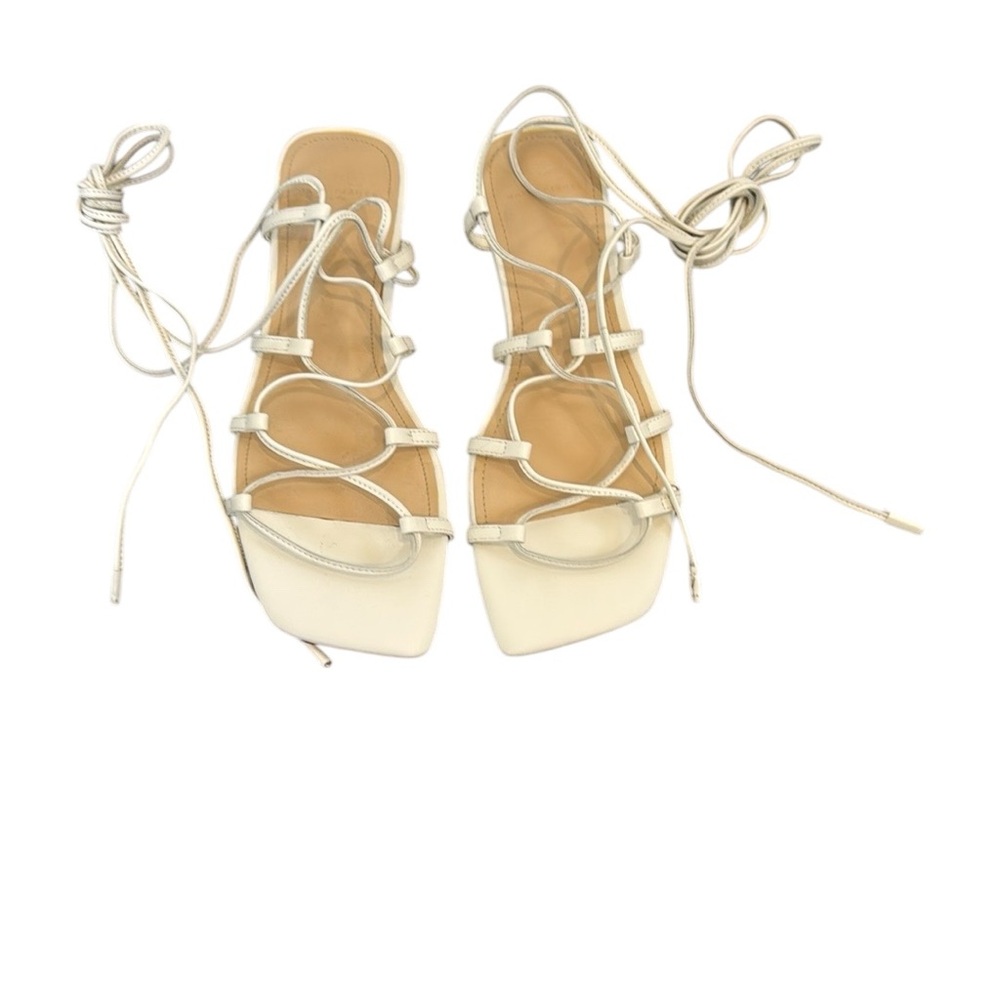 Marc Fisher LTD cream white ankle tie festival boho greek leather sandals size 6